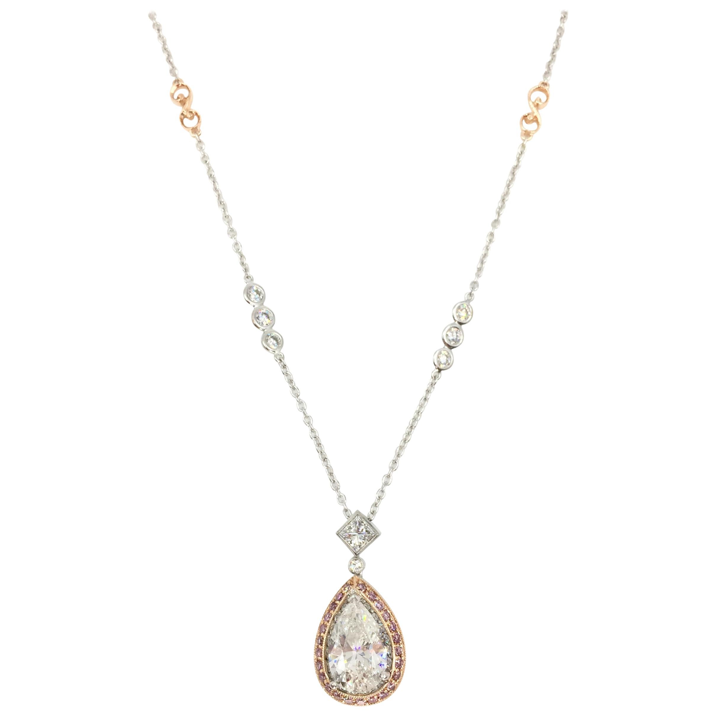 3.01 Carat Pear Shape Diamond Jack Kelege Pendant Necklace