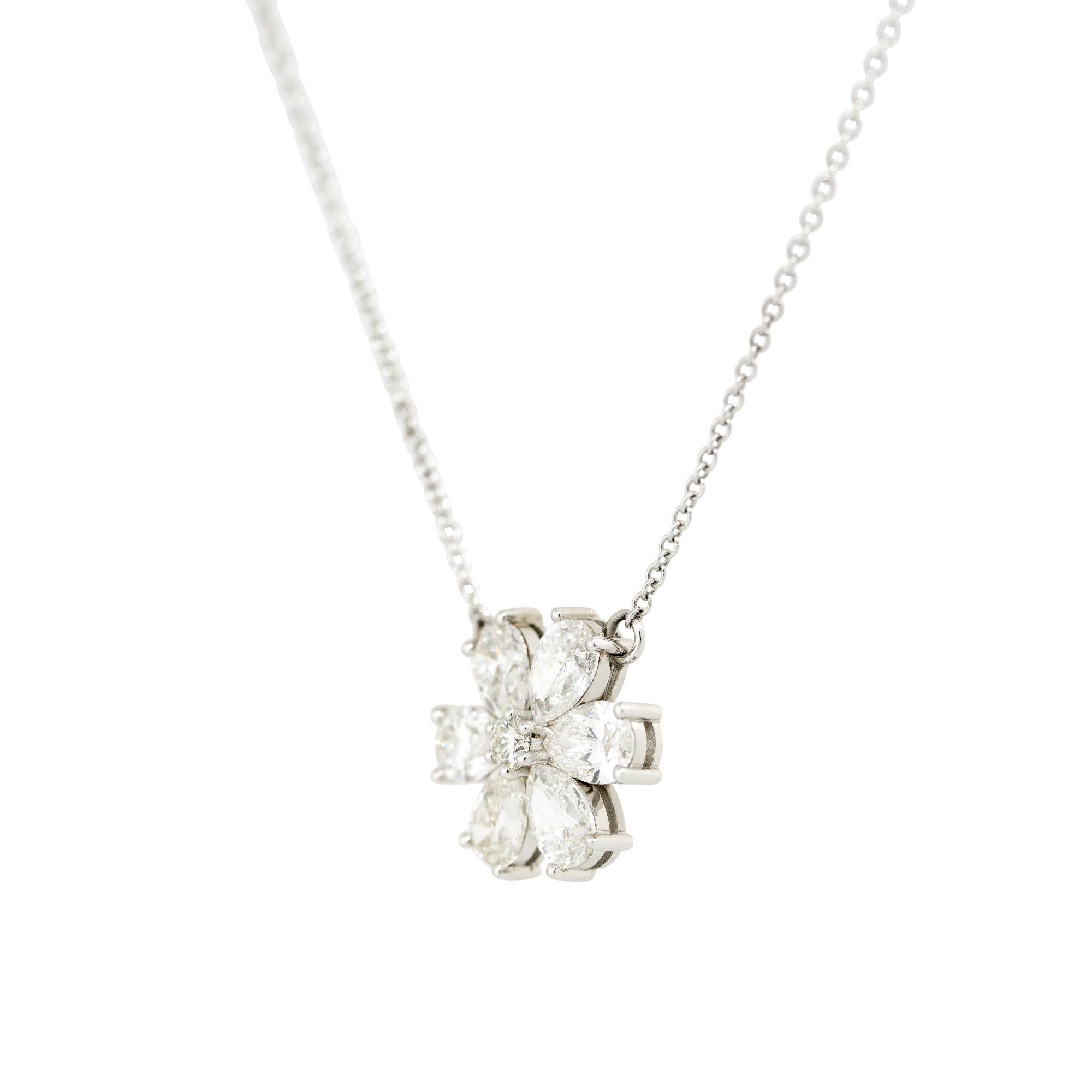 Pear Cut 3.01 Carat Pear Shaped Diamond Flower Necklace 18 Karat in Stock For Sale