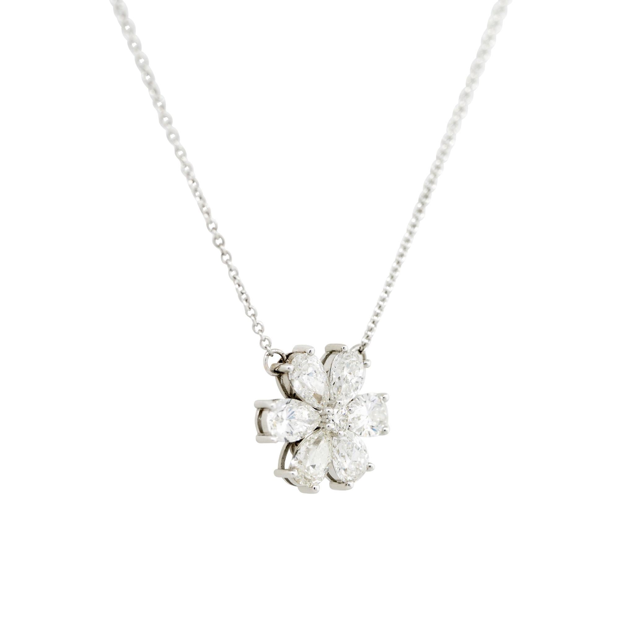 3.01 Carat Pear Shaped Diamond Flower Necklace 18 Karat in Stock In Excellent Condition For Sale In Boca Raton, FL