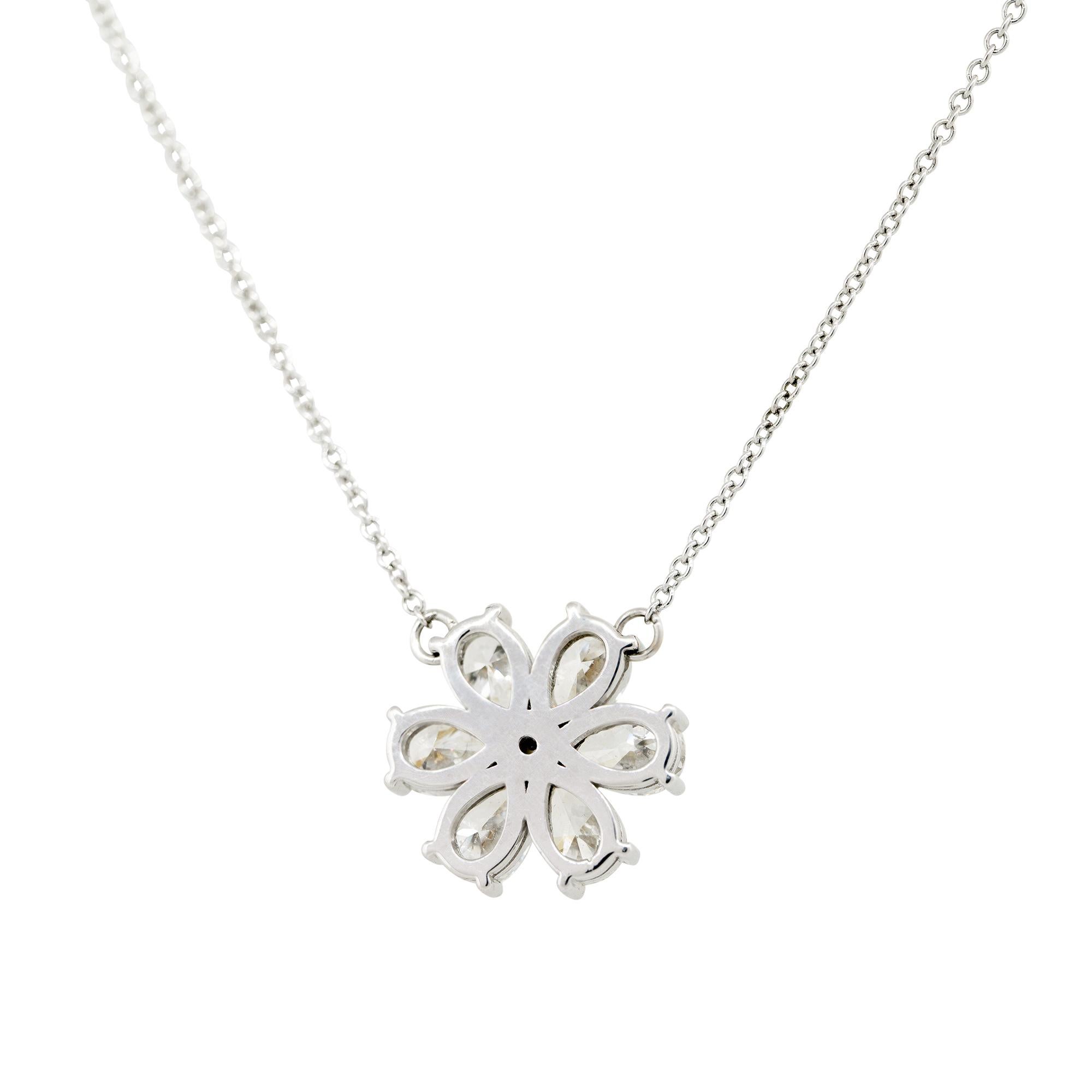 Women's 3.01 Carat Pear Shaped Diamond Flower Necklace 18 Karat in Stock For Sale
