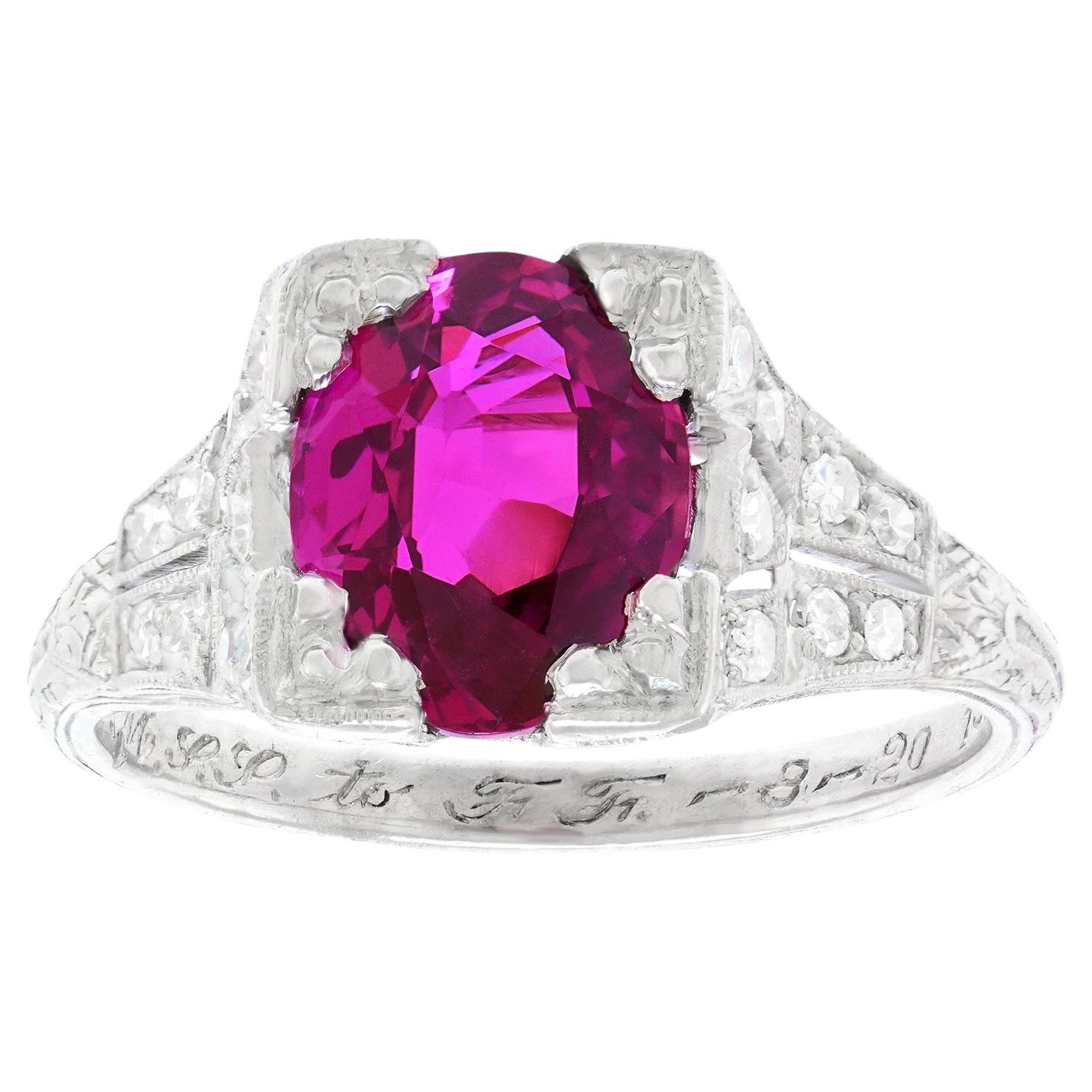 3,01 Karat Rosa Saphir Art Deco Ring