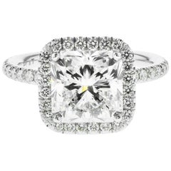 3.01 Carat Radiant Cut Diamond Engagement Ring GIA in Platinum Diamond Halo
