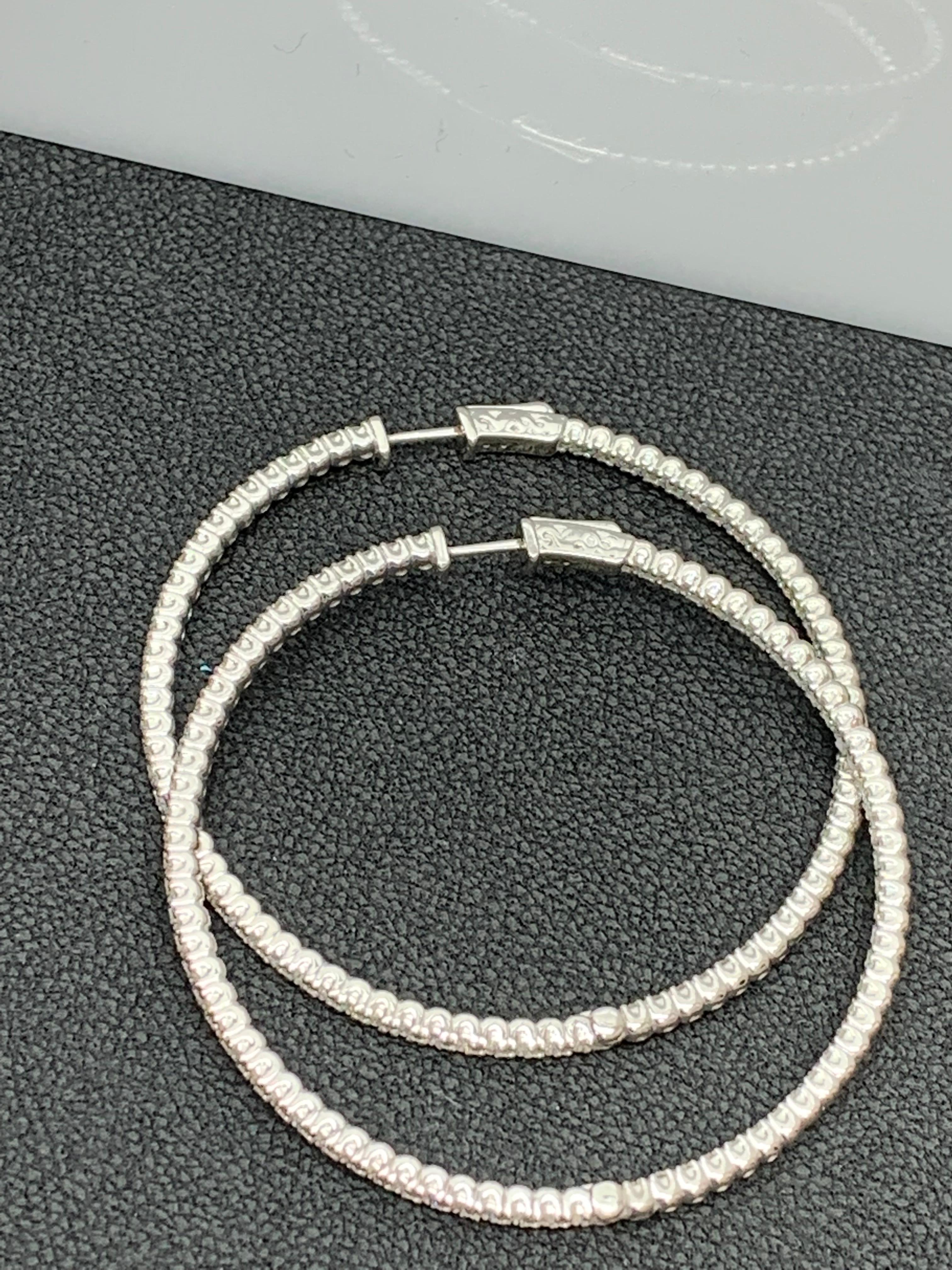 3.01 Carat Round Cut Diamond Hoop Earrings in 14k White Gold For Sale 7