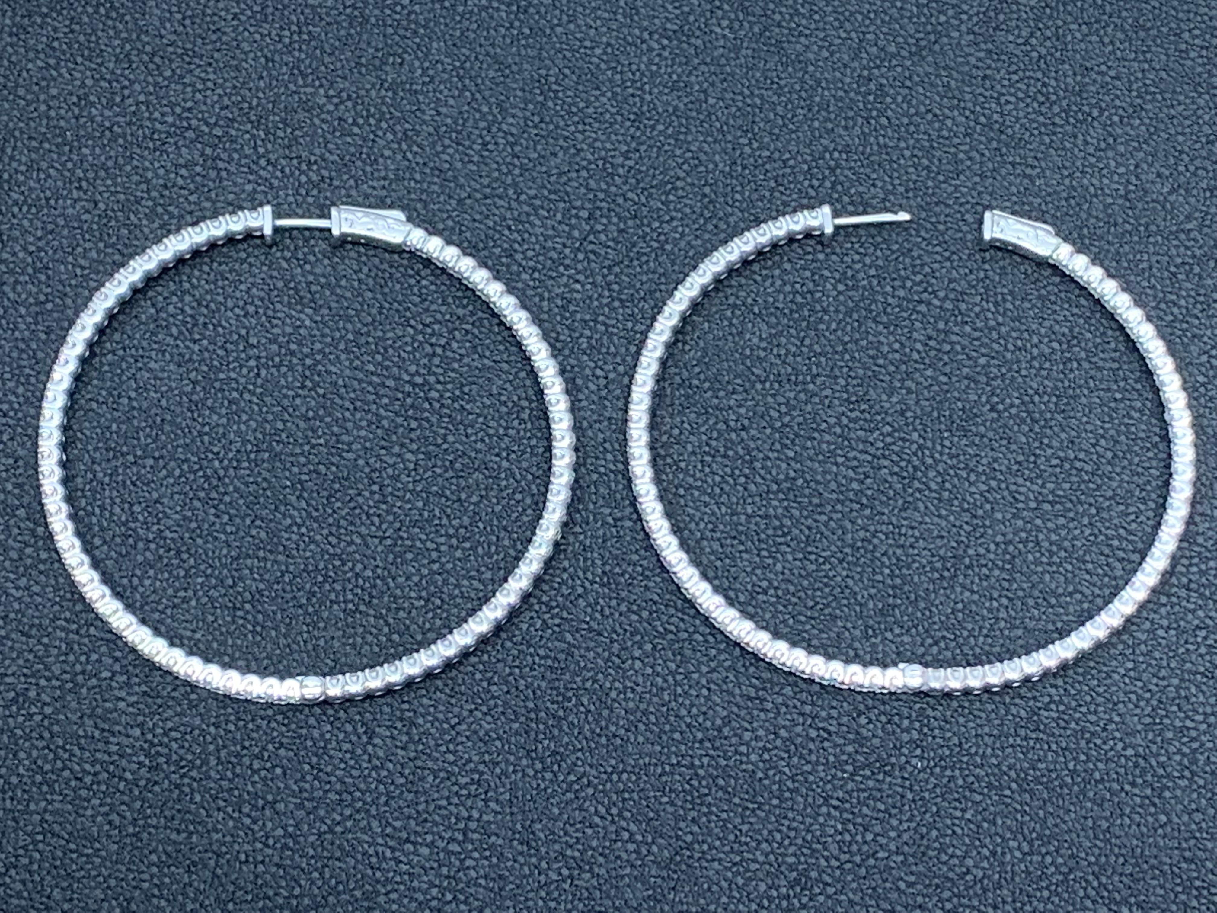 3.01 Carat Round Cut Diamond Hoop Earrings in 14k White Gold For Sale 8