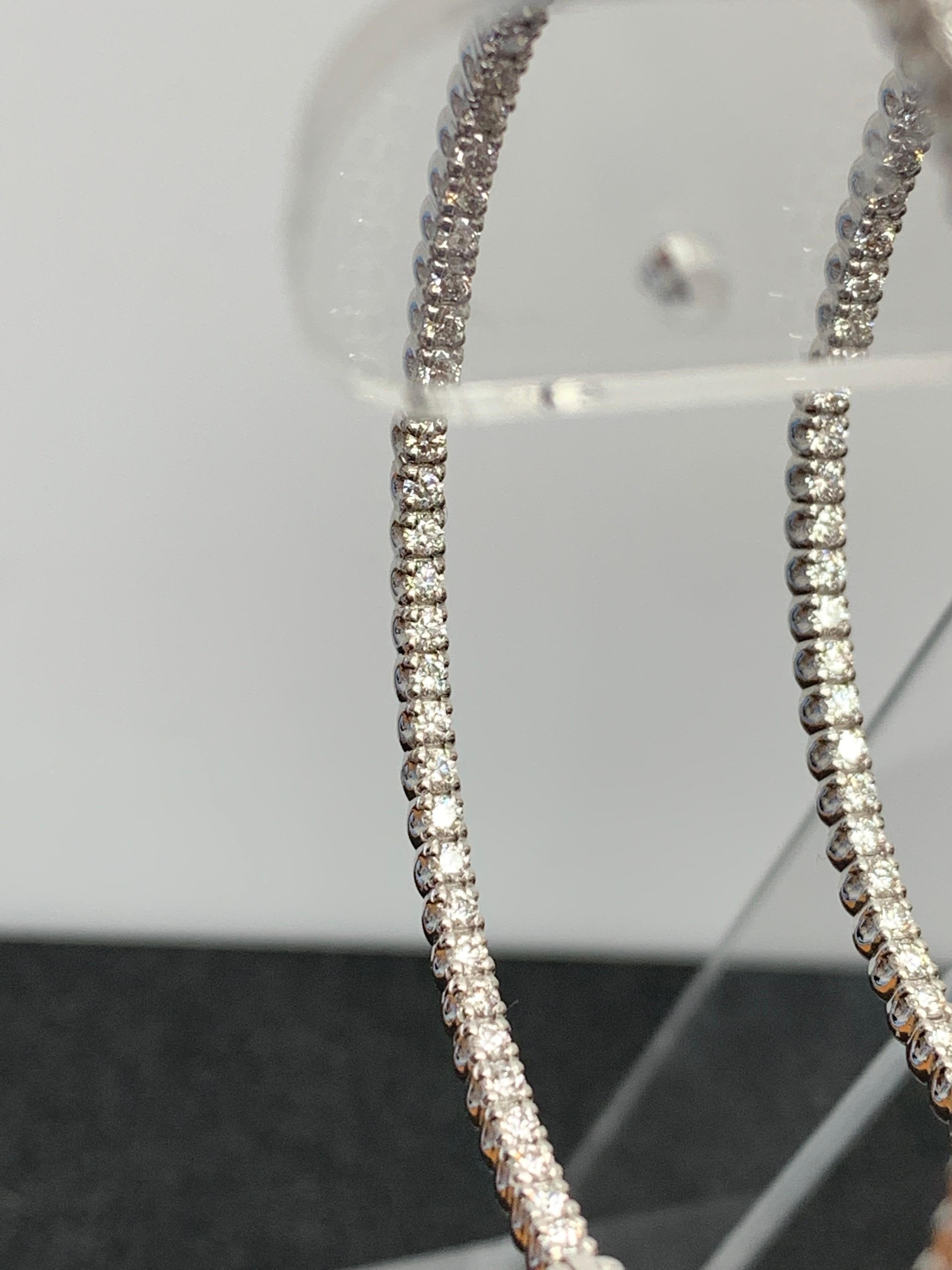 Women's 3.01 Carat Round Cut Diamond Hoop Earrings in 14k White Gold For Sale