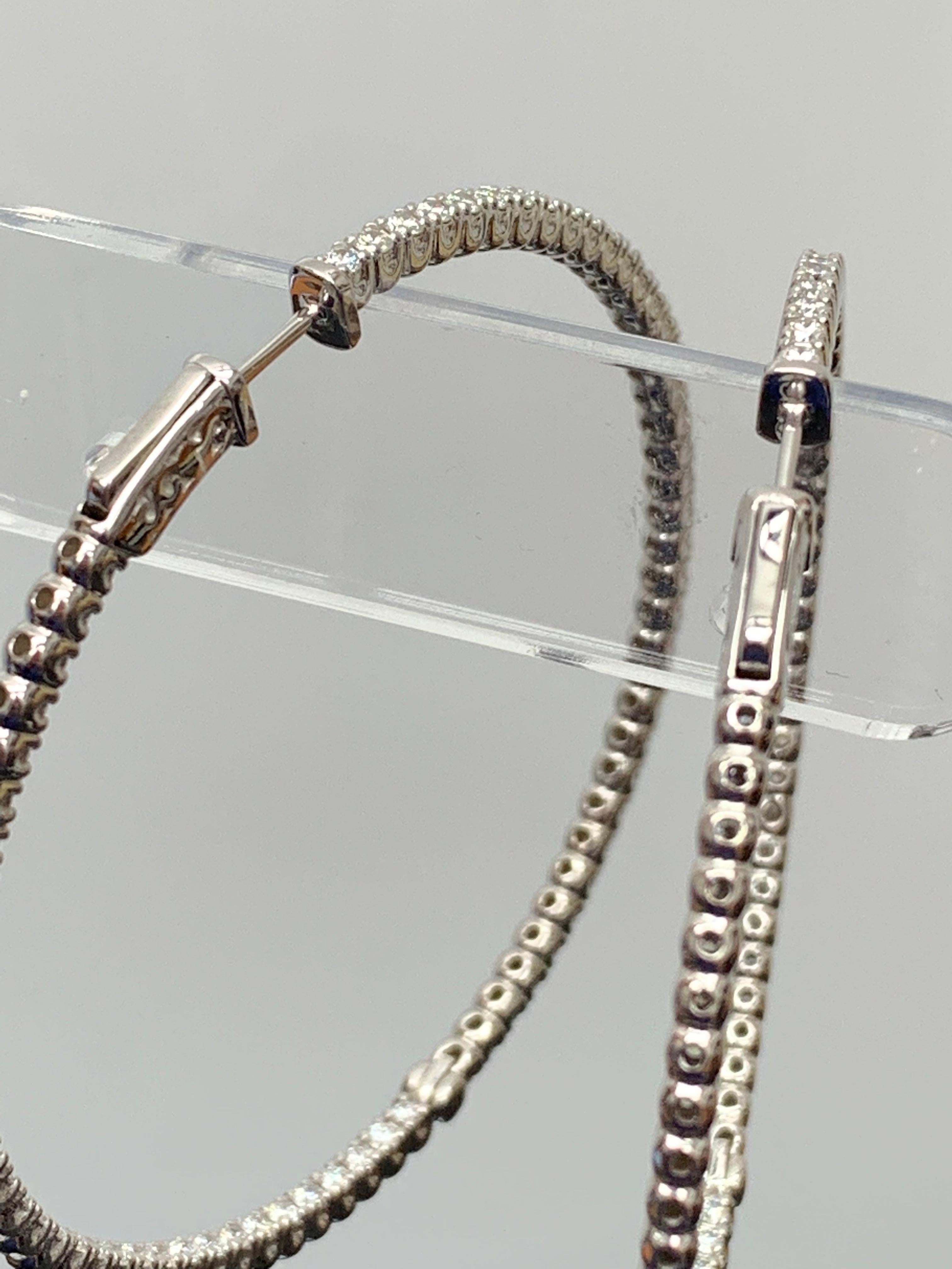 3.01 Carat Round Cut Diamond Hoop Earrings in 14k White Gold For Sale 4