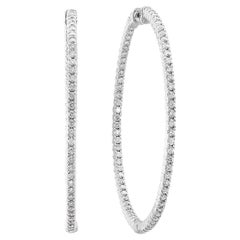 3.01 Carat Round Cut Diamond Hoop Earrings in 14k White Gold
