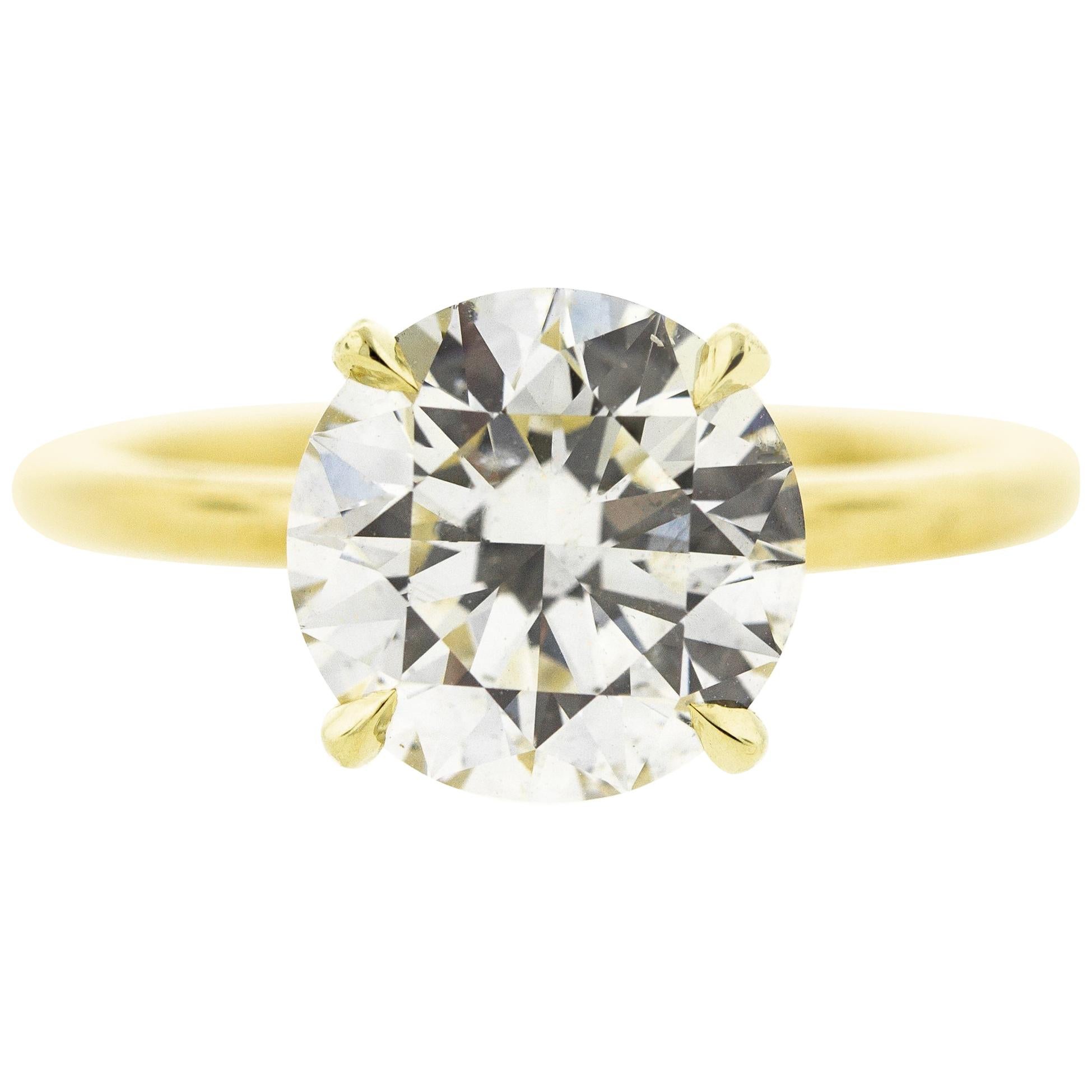 3.01 Carat Round Diamond Engagement Ring in Yellow Gold 'GIA'