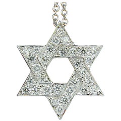 Pendentif étoile en or 14 carats serti d'un diamant rond de 3,01 carats et de perles G VS