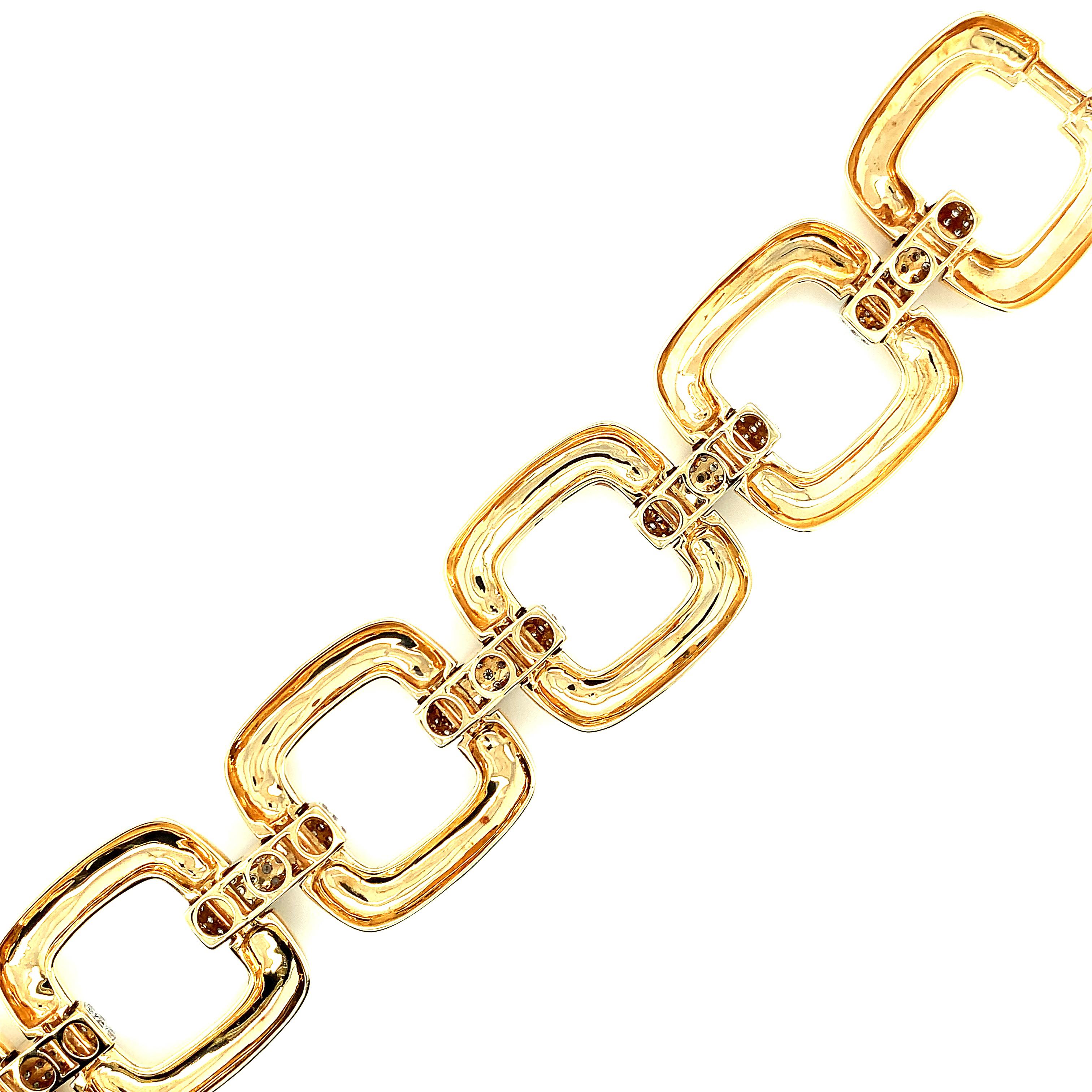 Artisan 3.07 Carat Total, Diamond and Yellow Gold Link Bracelet For Sale