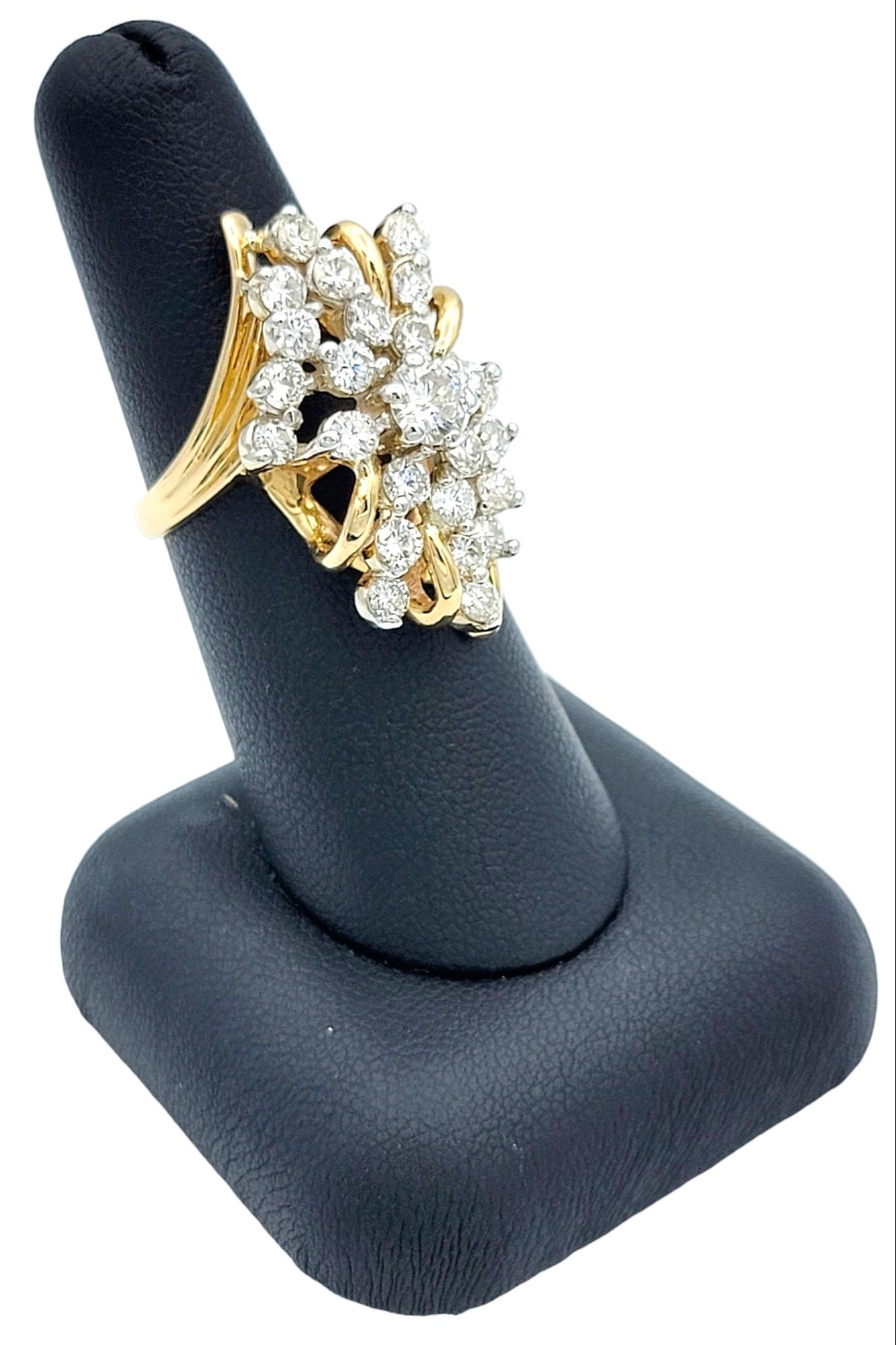 3.01 Carat Total Round Diamond Elongated Cluster Ring in 14 Karat Yellow Gold For Sale 4