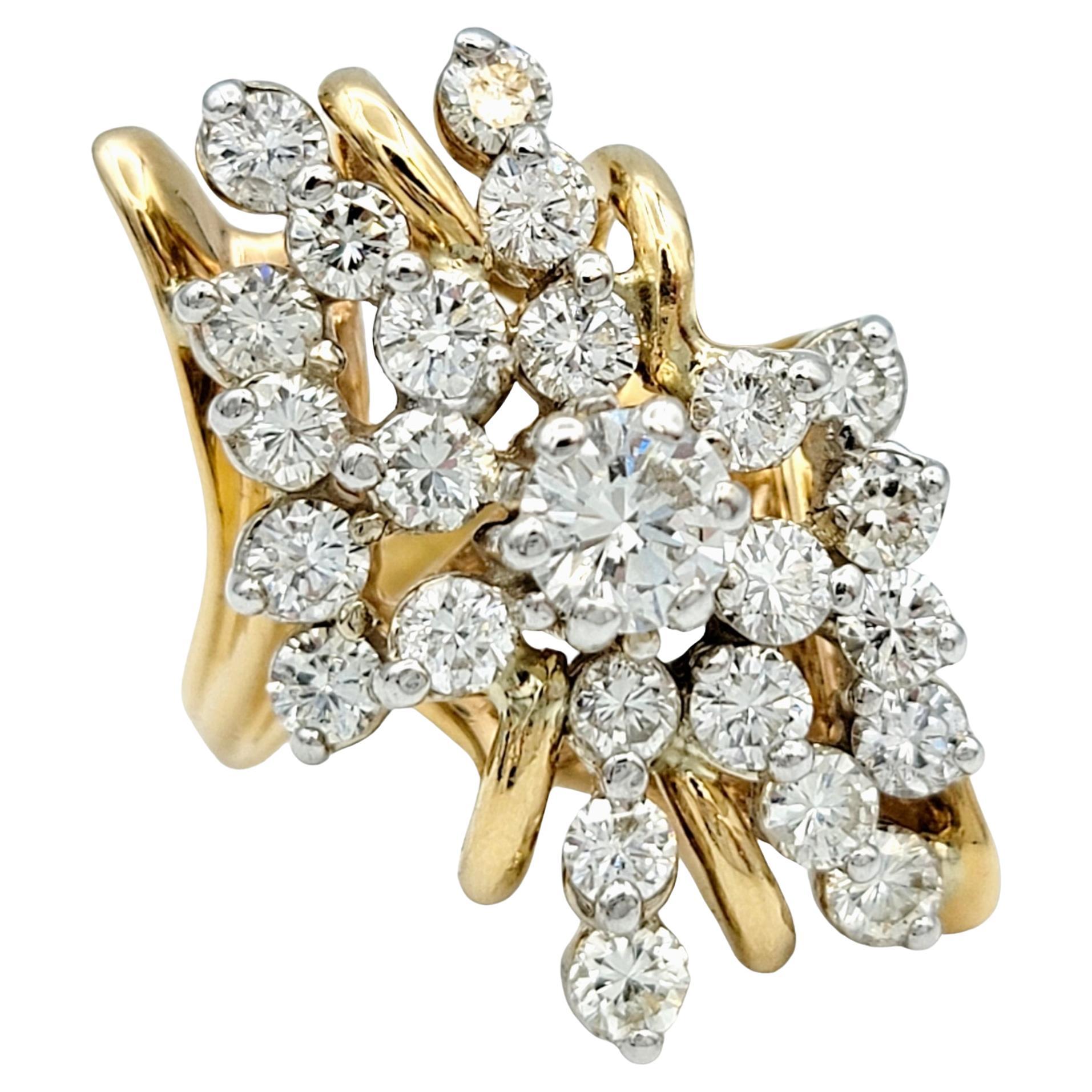 3.01 Carat Total Round Diamond Elongated Cluster Ring in 14 Karat Yellow Gold For Sale 1