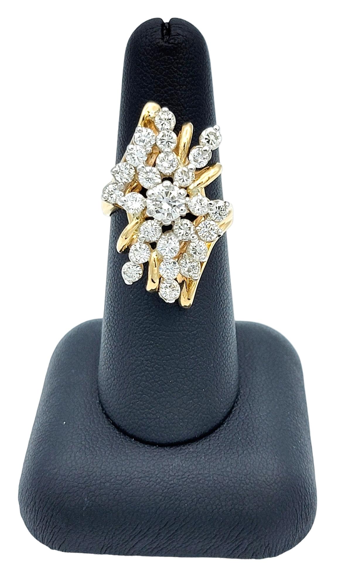 3.01 Carat Total Round Diamond Elongated Cluster Ring in 14 Karat Yellow Gold For Sale 3