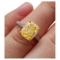 3.01 ct GIA Certified Natural Fancy Yellow Cushion Cut Solitaire Engagement Ring