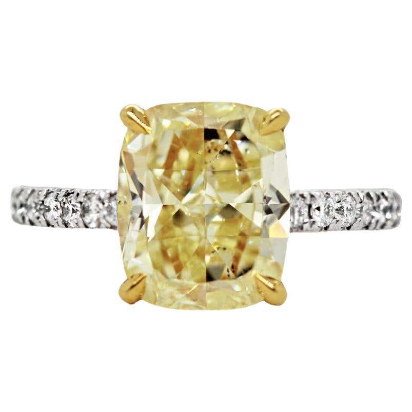 Fancy Solitaire Riings 5.26 Ct Fancy Intense Yellow Cushion-Cut Diamond Solitaire Engagement ...