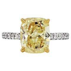 Antique 3.01 ct GIA Certified Natural Fancy Yellow Cushion Cut Solitaire Engagement Ring