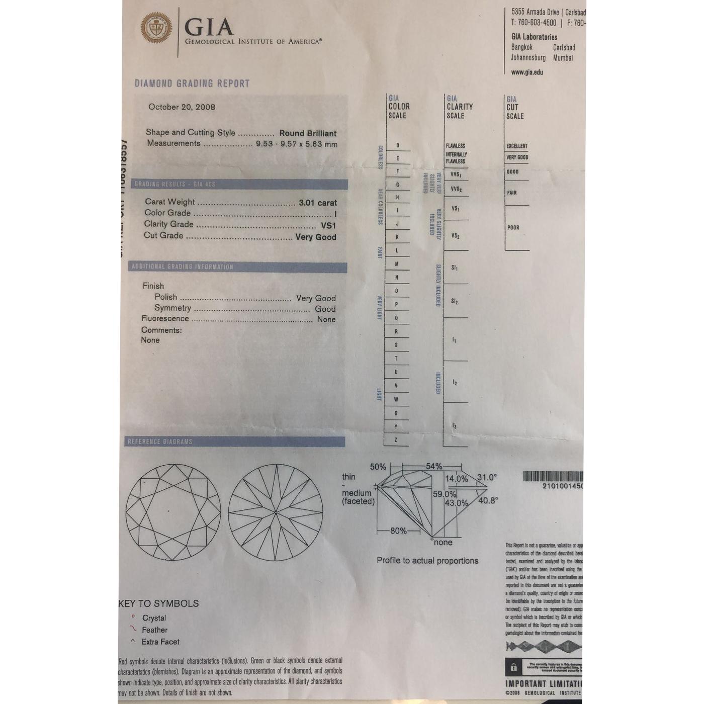 Modernist 3.01 Ct GIA Certified Round Brilliant Cut Diamond Ring with Baguette Cut Diamond