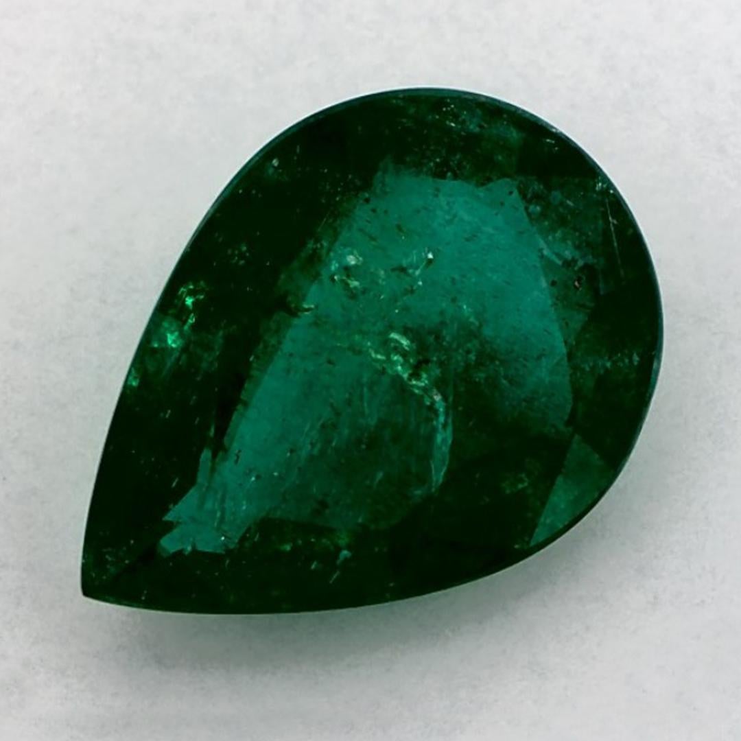 Pear Cut 3.01 Carat Natural Emerald Pear Loose Gemstone For Sale