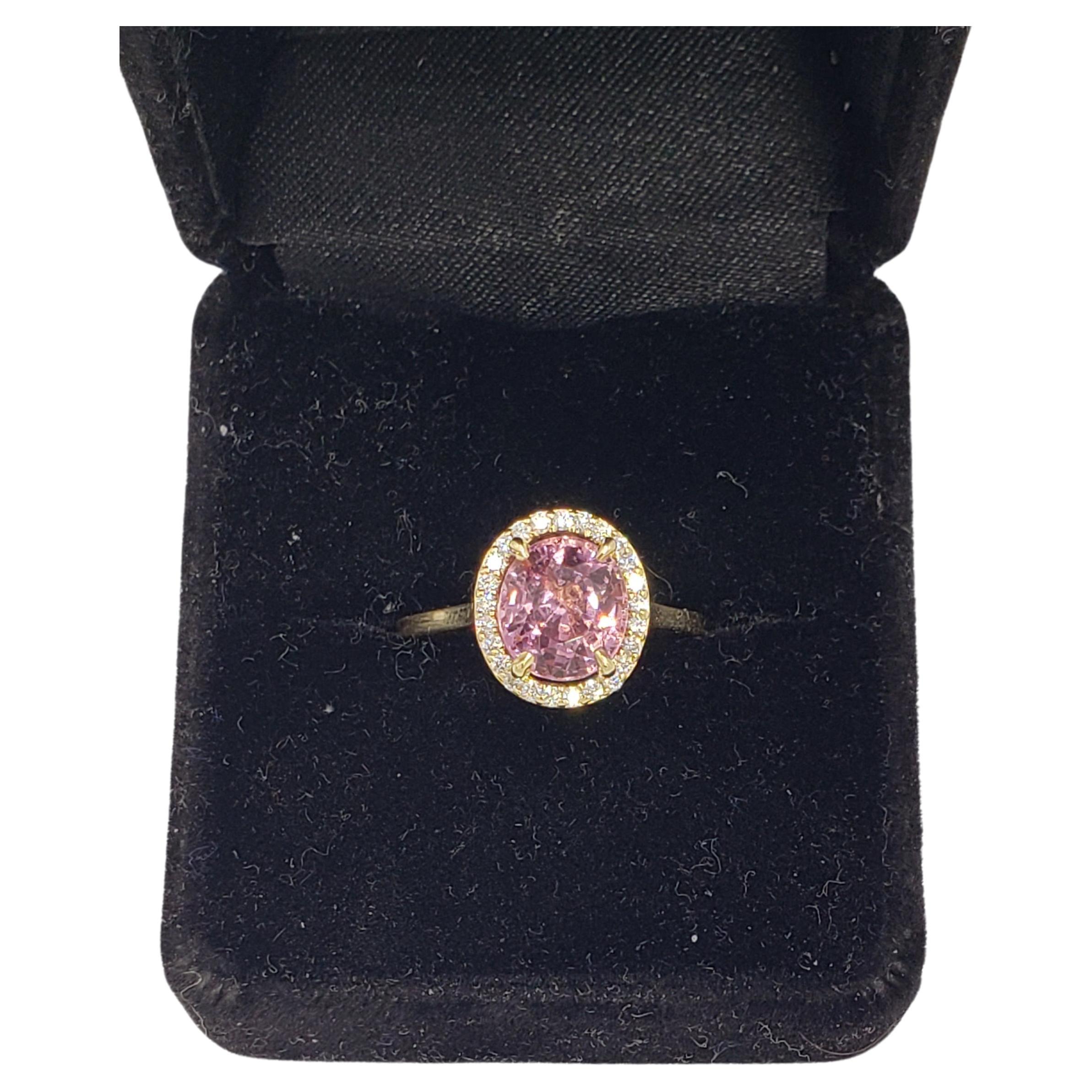 Victorian NEW GIA Cert Unheated Natural Oval Pink Spinel Diamond Ring in 14K Yellow Gold For Sale