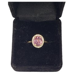 NEW GIA Cert Unheated Natural Oval Pink Spinel Diamond Ring in 14K Yellow Gold