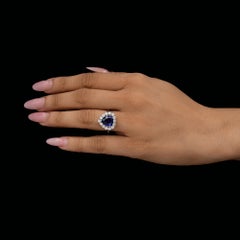 3.01 Ct Pear Blue Sapphire Diamond Halo Engagement Ring 14 Karat White Gold