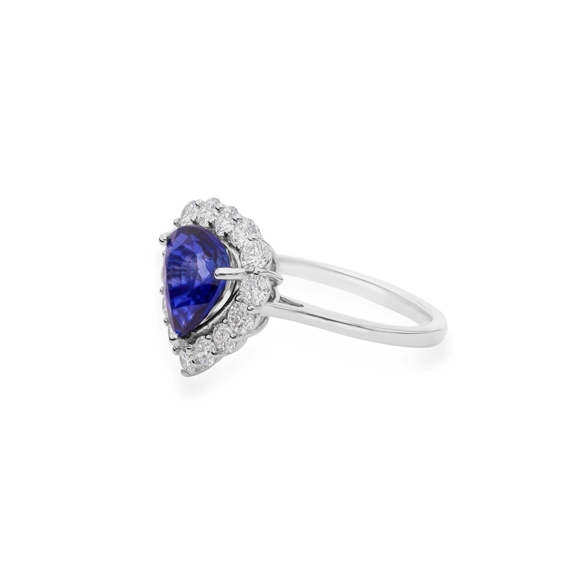 in vendita:  Anello di fidanzamento aureolato con diamante e zaffiro blu a pera da 3,01 carati, oro bianco 14 carati 5