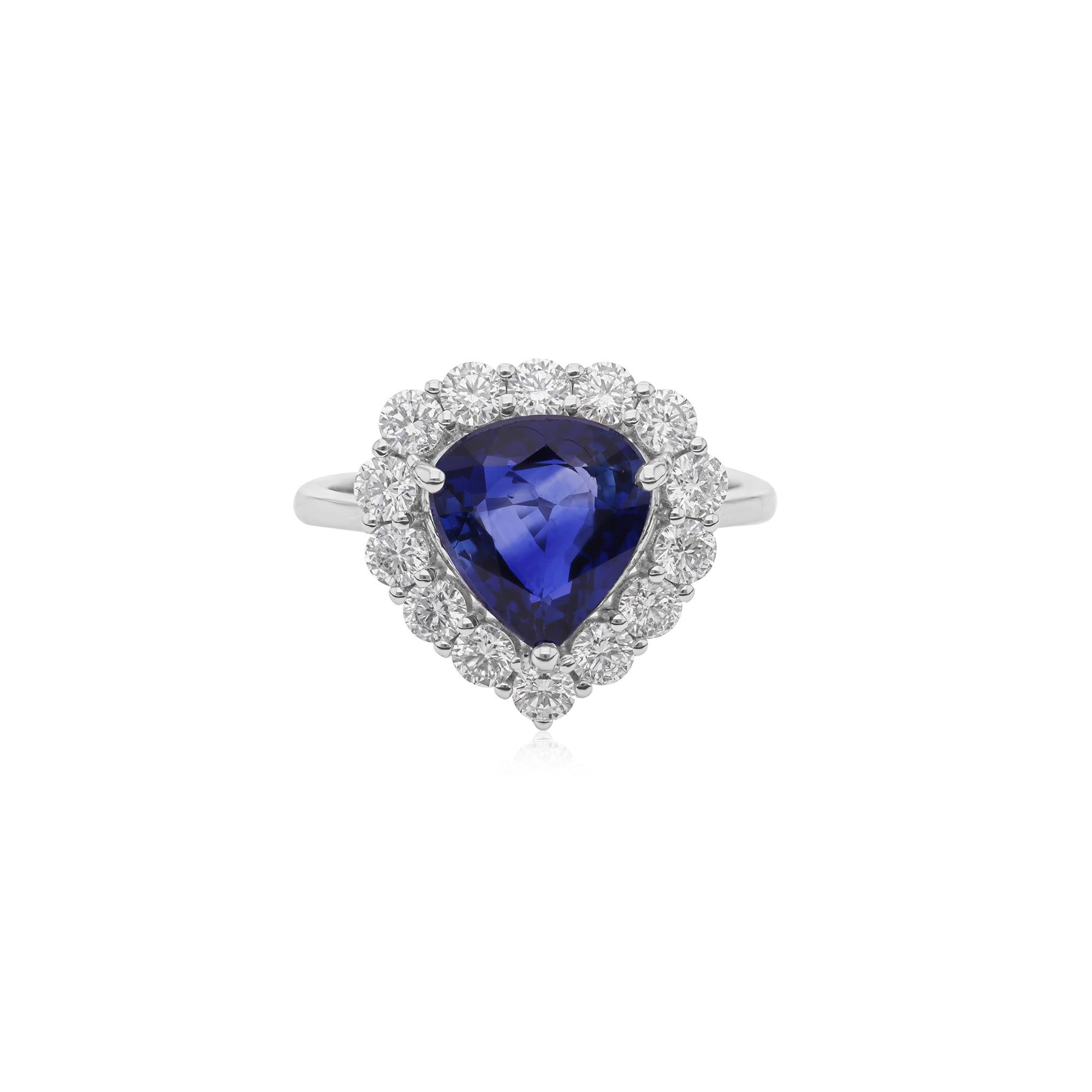 For Sale:  3.01 Ct Pear Blue Sapphire Diamond Halo Engagement Ring 18 Karat White Gold 10