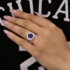 3.01 Ct Pear Blue Sapphire Diamond Halo Engagement Ring 18 Karat White Gold