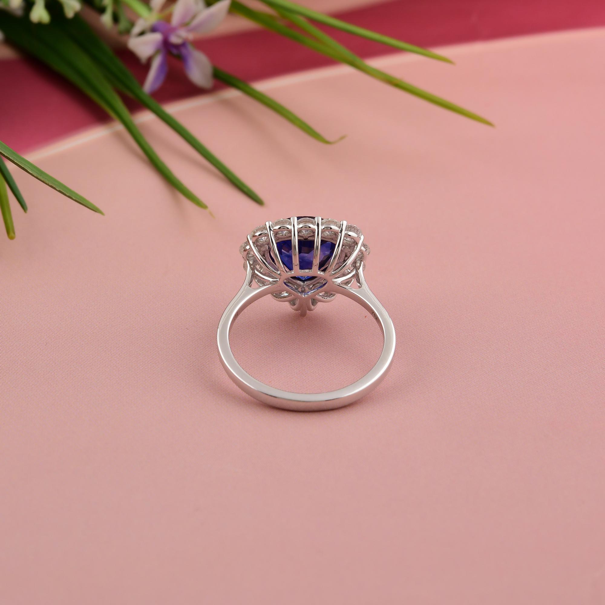 For Sale:  3.01 Ct Pear Blue Sapphire Diamond Halo Engagement Ring 18 Karat White Gold 7