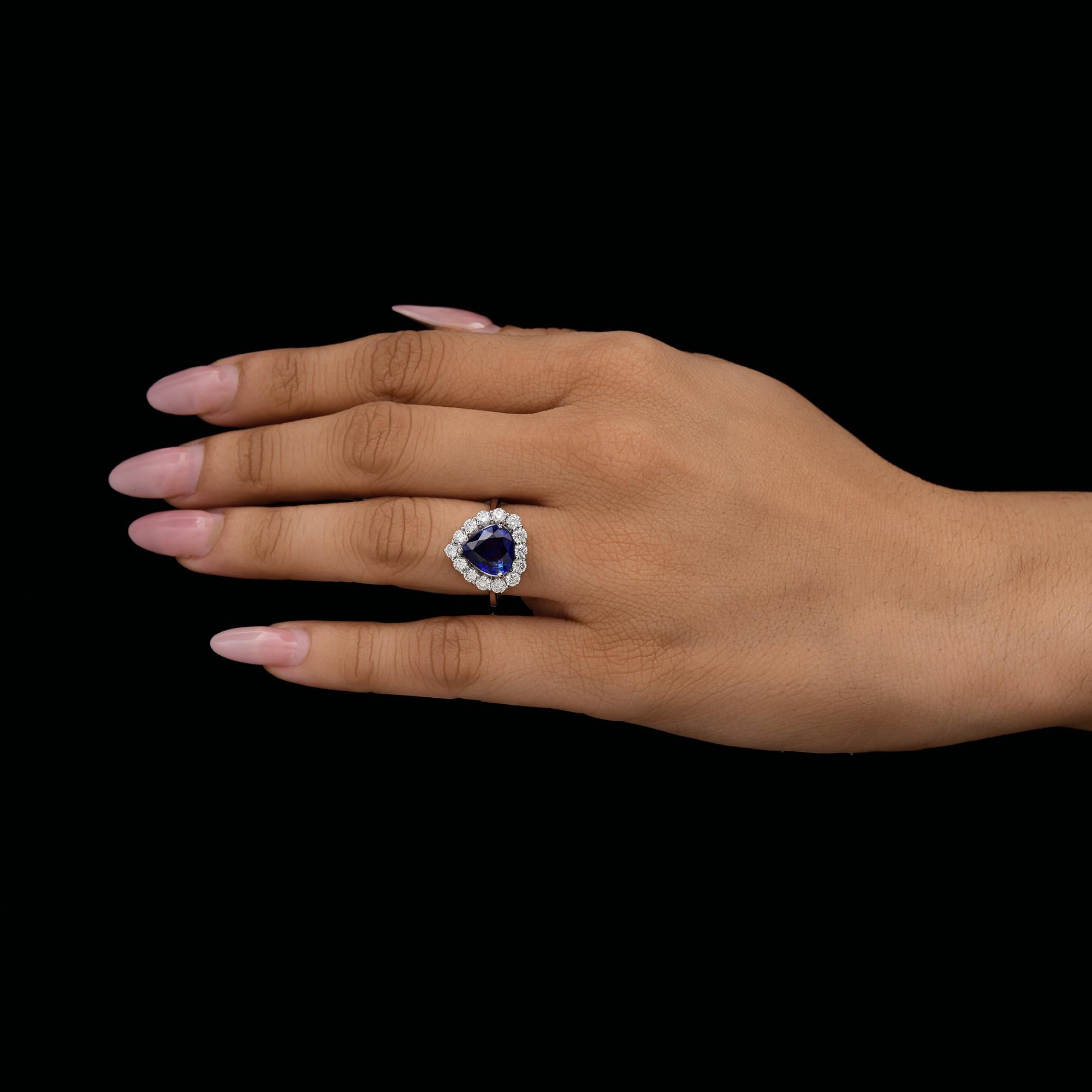 For Sale:  3.01 Ct Pear Blue Sapphire Diamond Halo Engagement Ring 18 Karat White Gold 9