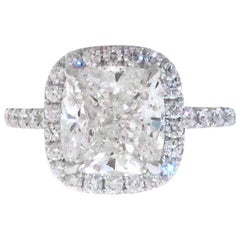 GIA Certified 3.01 Carat G Cushion Diamond Halo Engagement Ring. Retail $112, 000