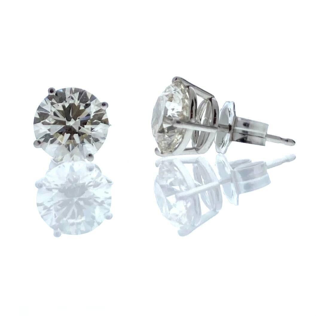 Round Cut 3.01 Total Carat Weight Round Diamond Studs In 14k White Gold For Sale