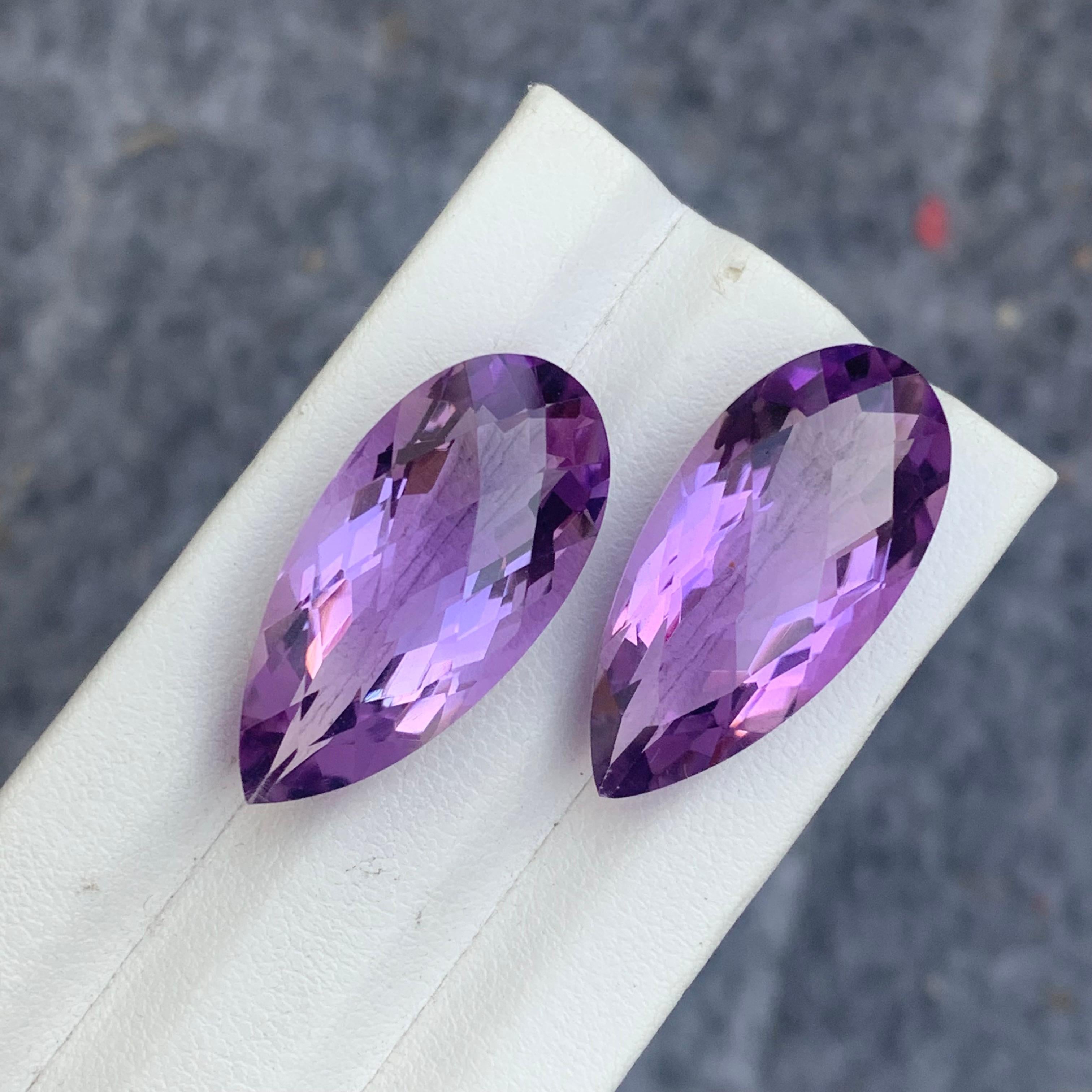 30.10 Carat Natural Purple Loose Amethyst Gemstone Pairs for Earrings Jewelry 1