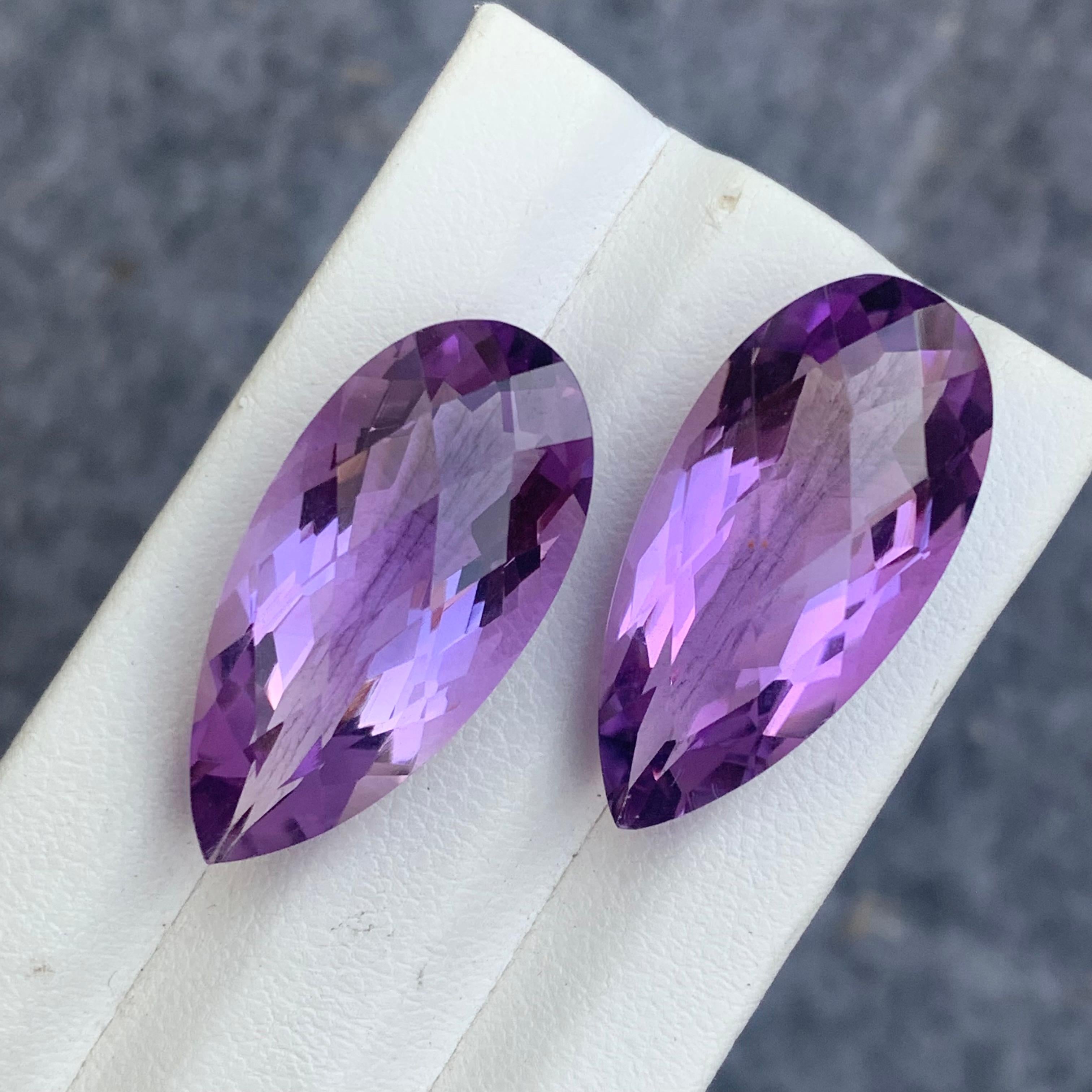 Pear Cut 30.10 Carat Natural Purple Loose Amethyst Gemstone Pairs for Earrings Jewelry
