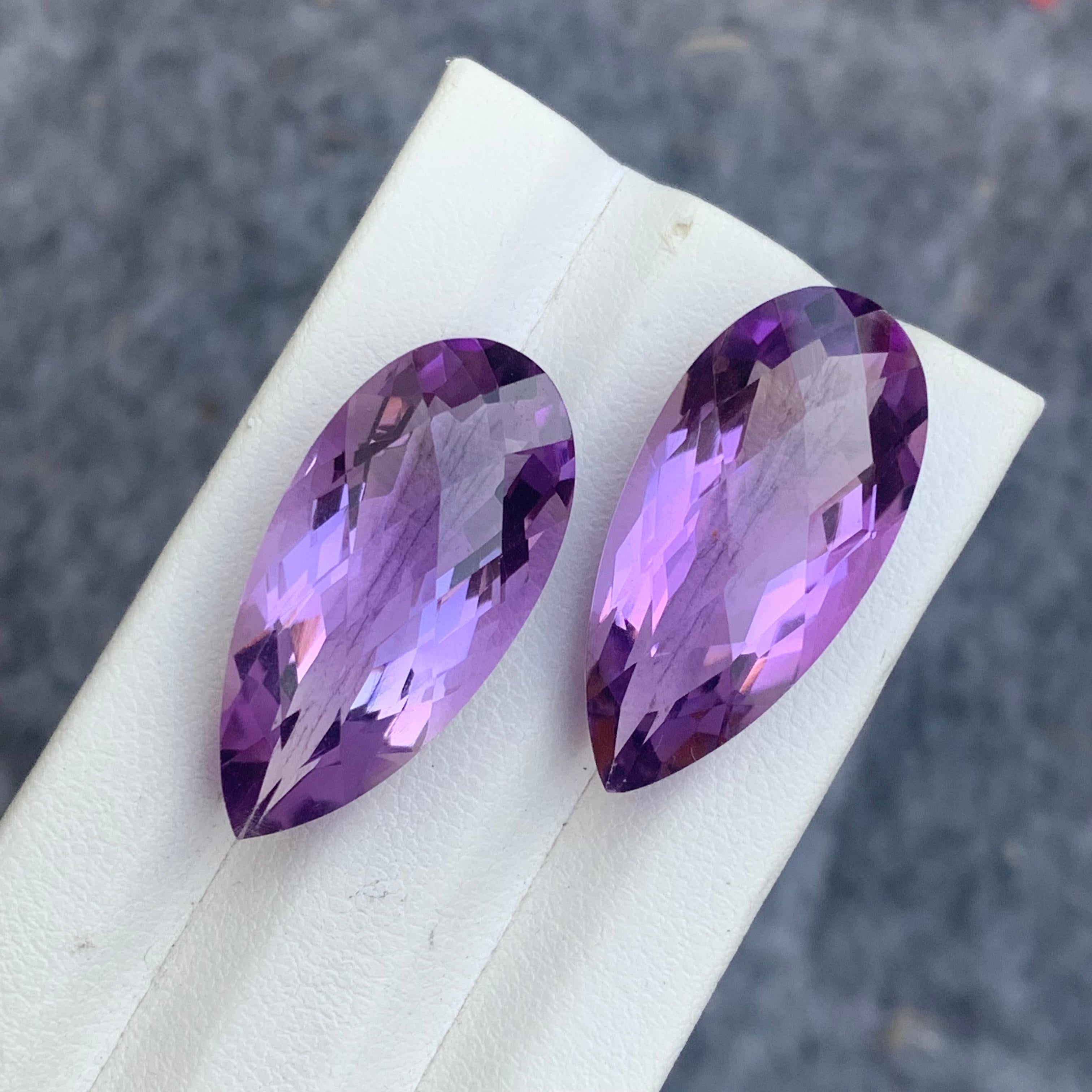 30.10 Carat Natural Purple Loose Amethyst Gemstone Pairs for Earrings Jewelry In New Condition In Peshawar, PK