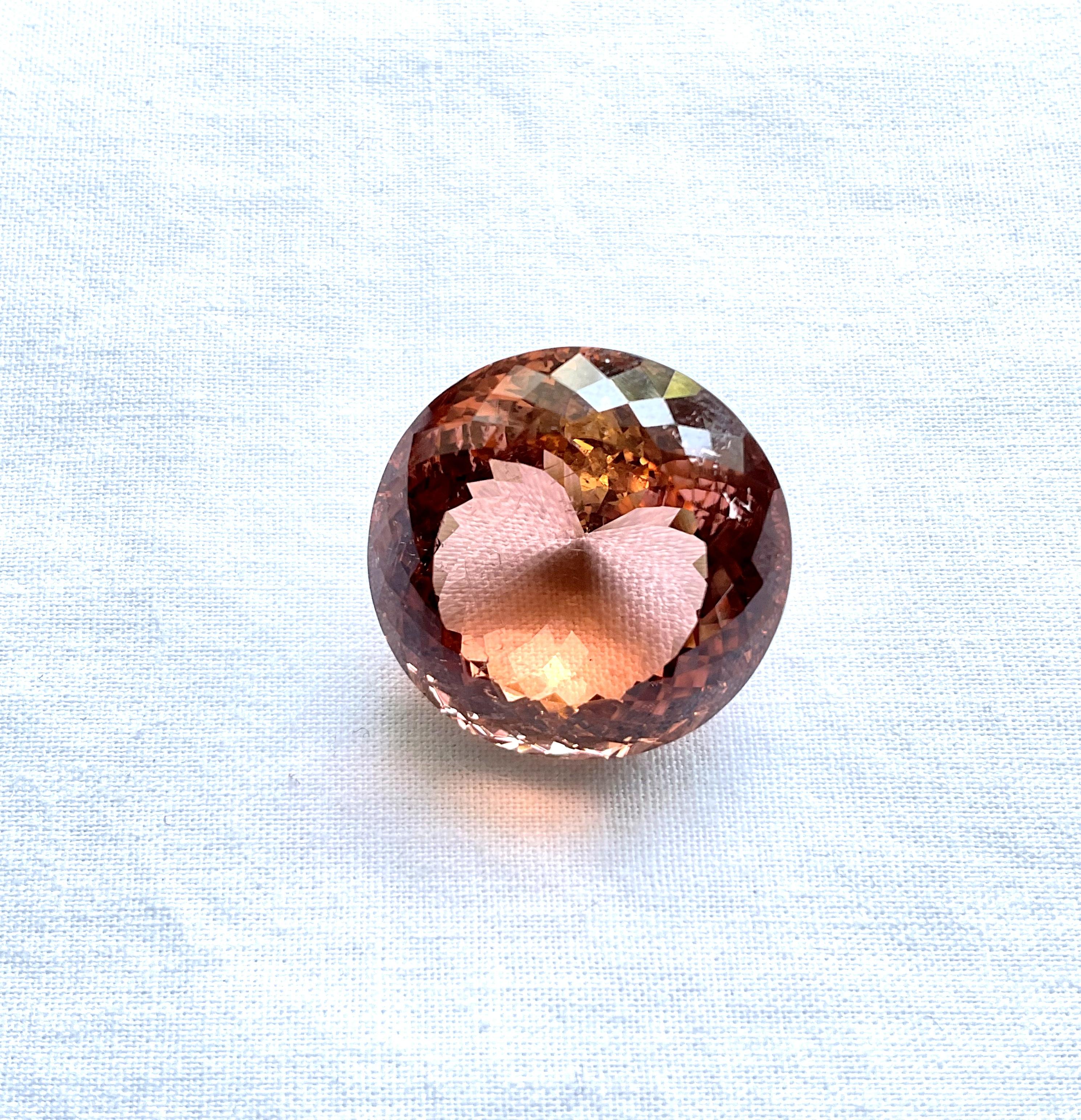 Art Deco 30.10 Carats 20 Mm Round Peach Tourmaline Faceted Cut Stone Natural Gemstone For Sale