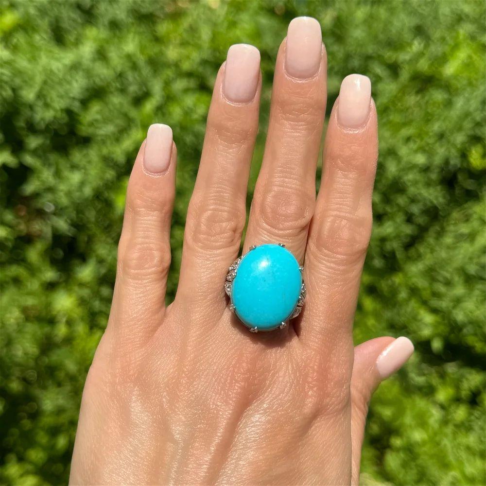 Modern 30.12 Carat Sleeping Beauty Turquoise and Diamond Platinum Statement Ring For Sale