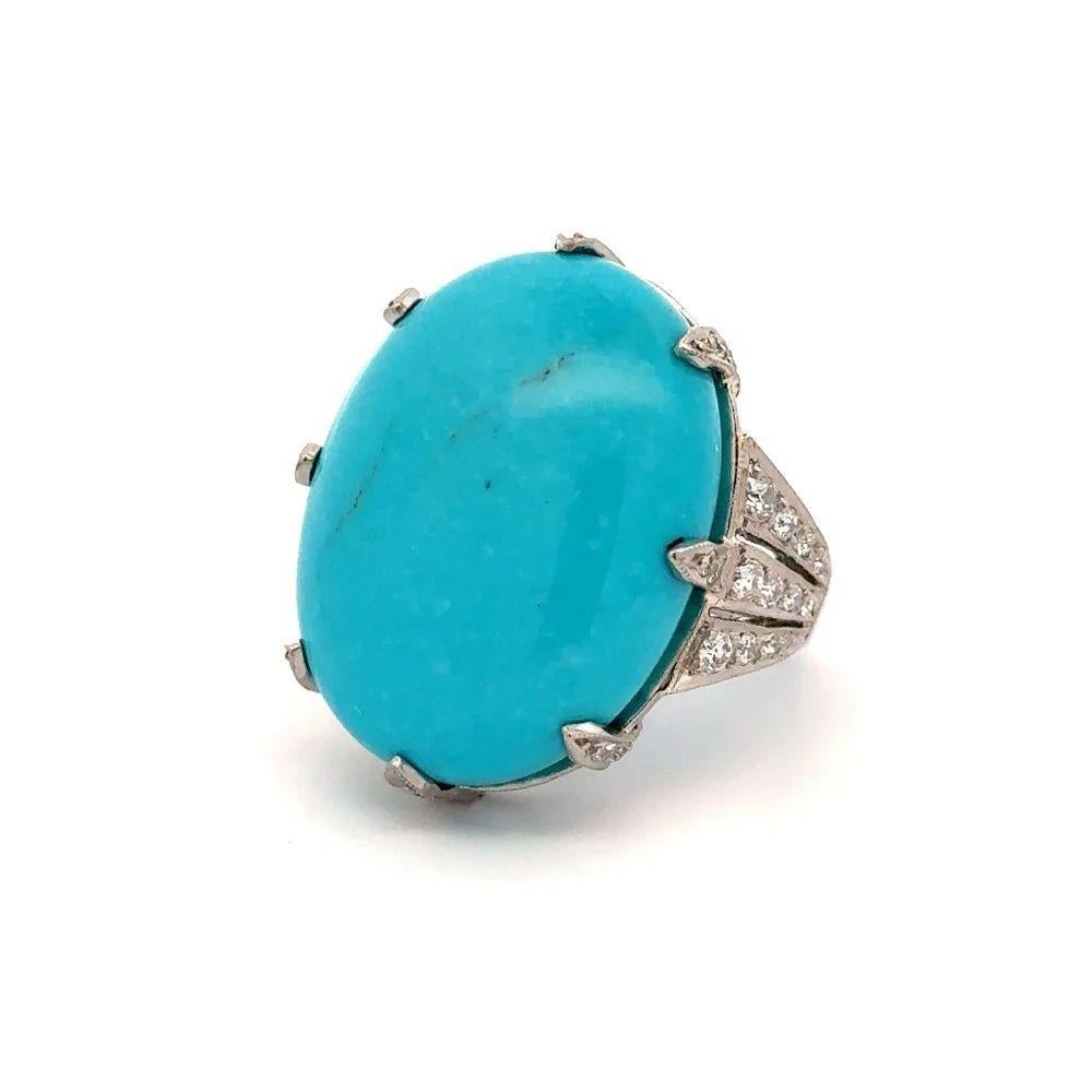 Mixed Cut 30.12 Carat Sleeping Beauty Turquoise and Diamond Platinum Statement Ring For Sale