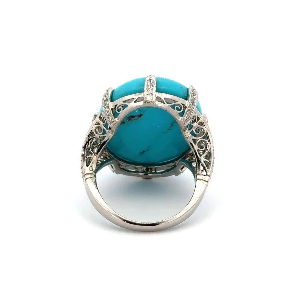 30.12 Carat Sleeping Beauty Turquoise and Diamond Platinum Statement Ring In Excellent Condition For Sale In Montreal, QC