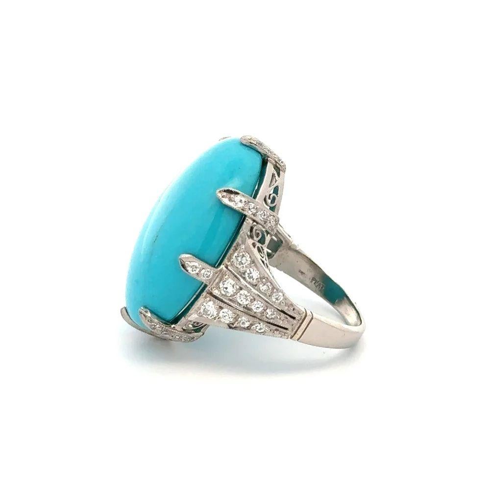 Women's 30.12 Carat Sleeping Beauty Turquoise and Diamond Platinum Statement Ring For Sale
