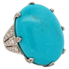 30,12 Karat Dornröschen Türkis und Diamant Platin Statement Ring