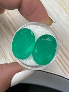 30.12tcw 20x14 Matching Colombian Emeralds - Oval Cut Genuine Loose Gems
