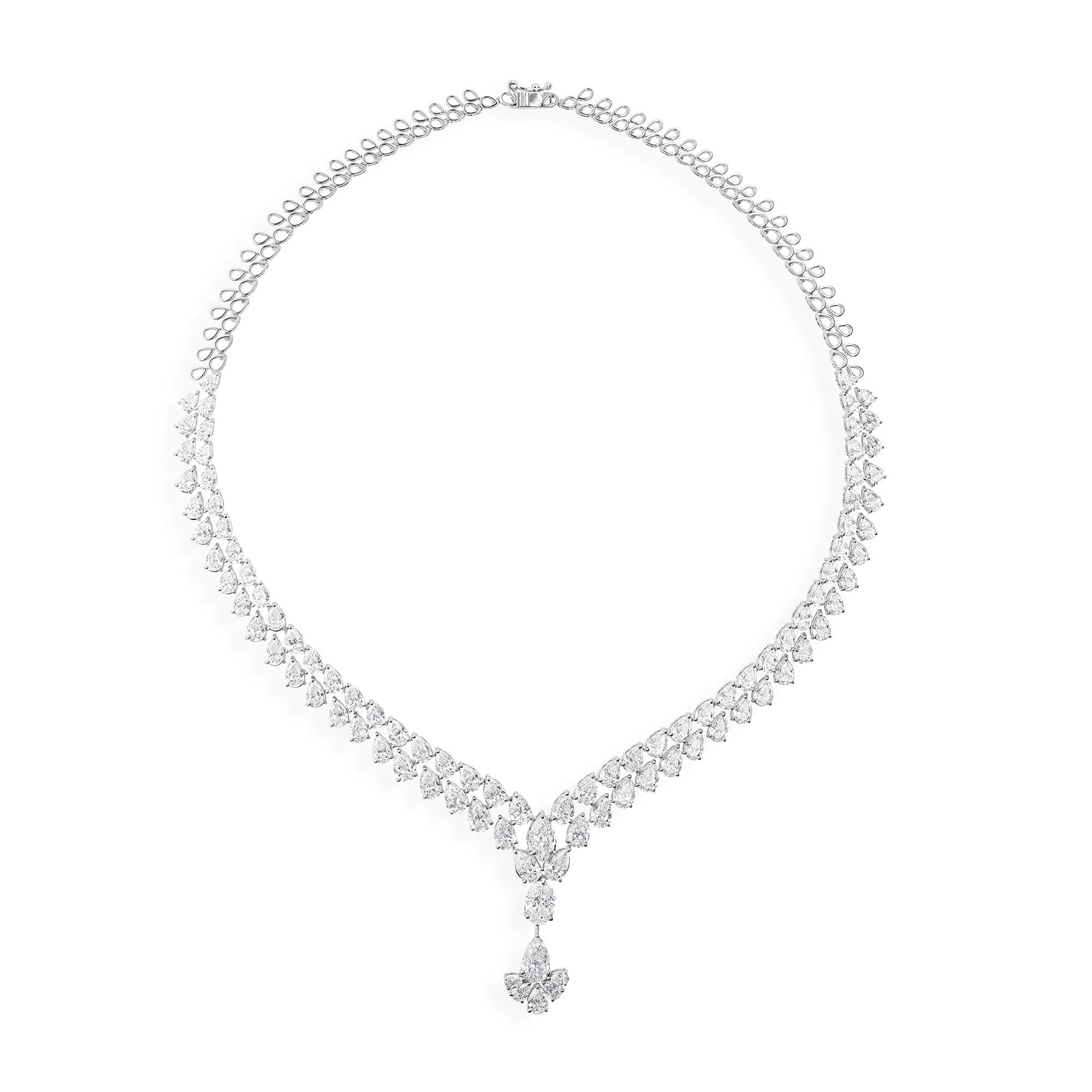 Collana girocollo con diamante naturale a pera da 30,15 carati SI/HI Oro bianco 14k