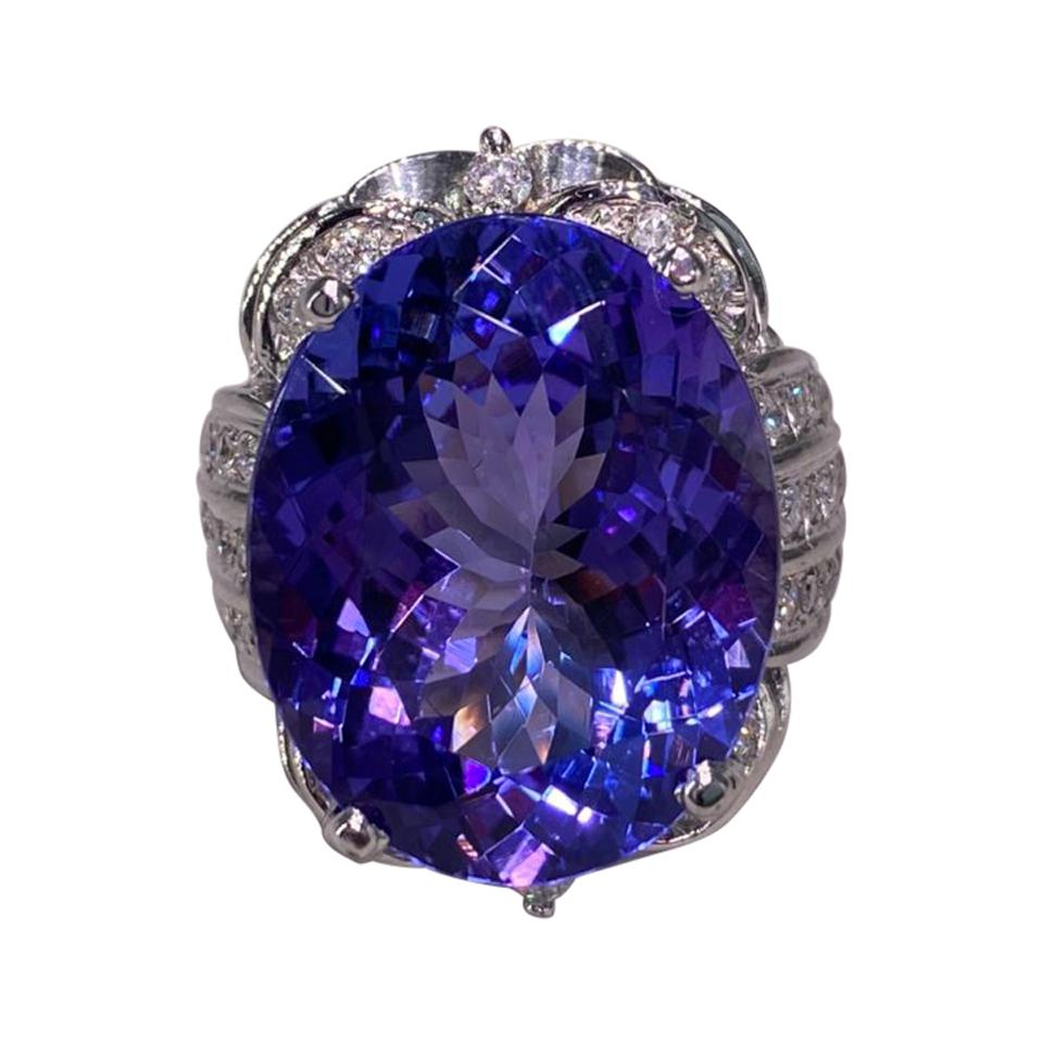 30.15 Carat Tanzanite and Diamond 18 Karat White Gold Ring