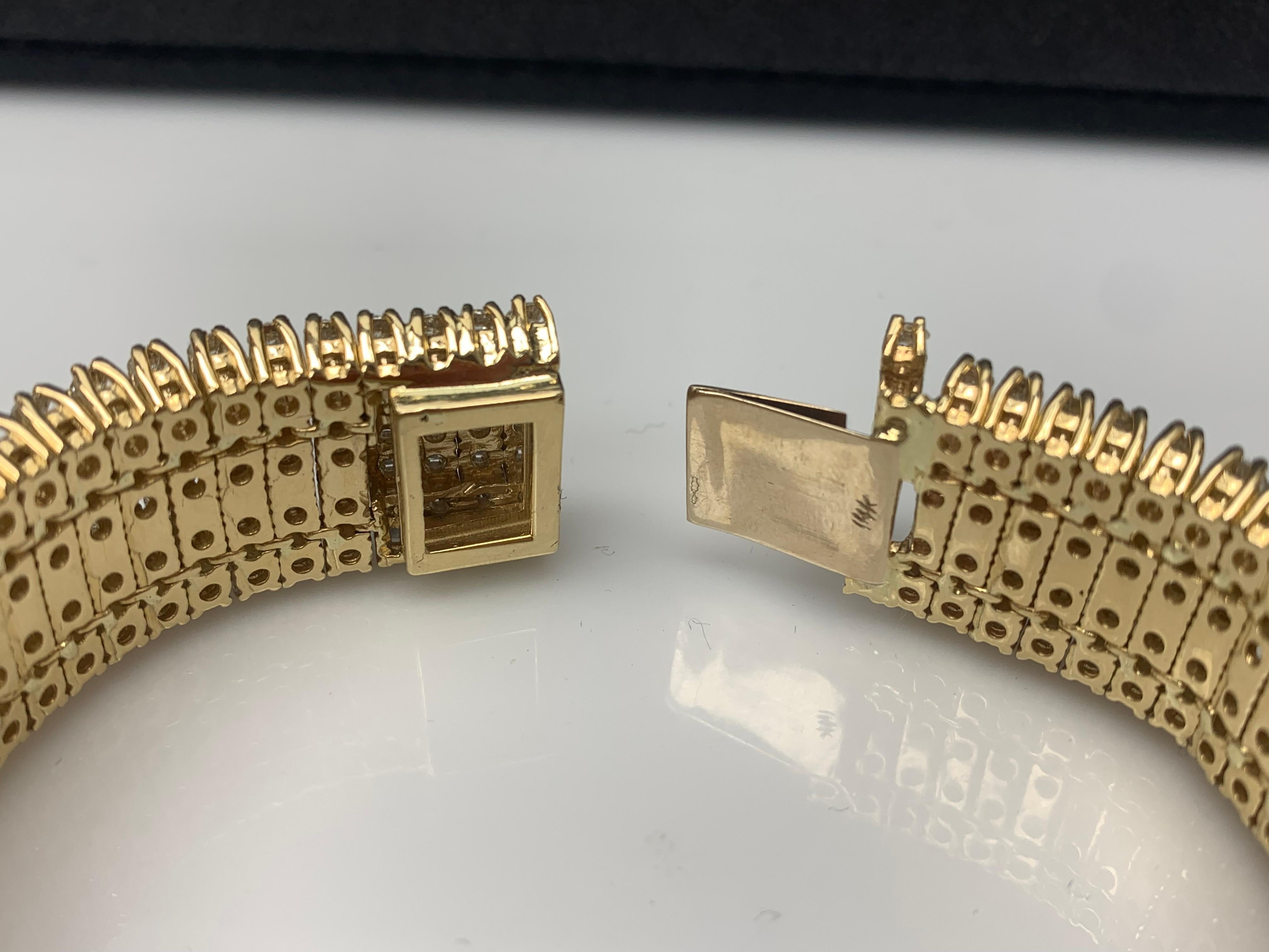 30.18 Carat Round Diamond Multi-Row Tennis Bracelet in 14K Yellow Gold For Sale 2