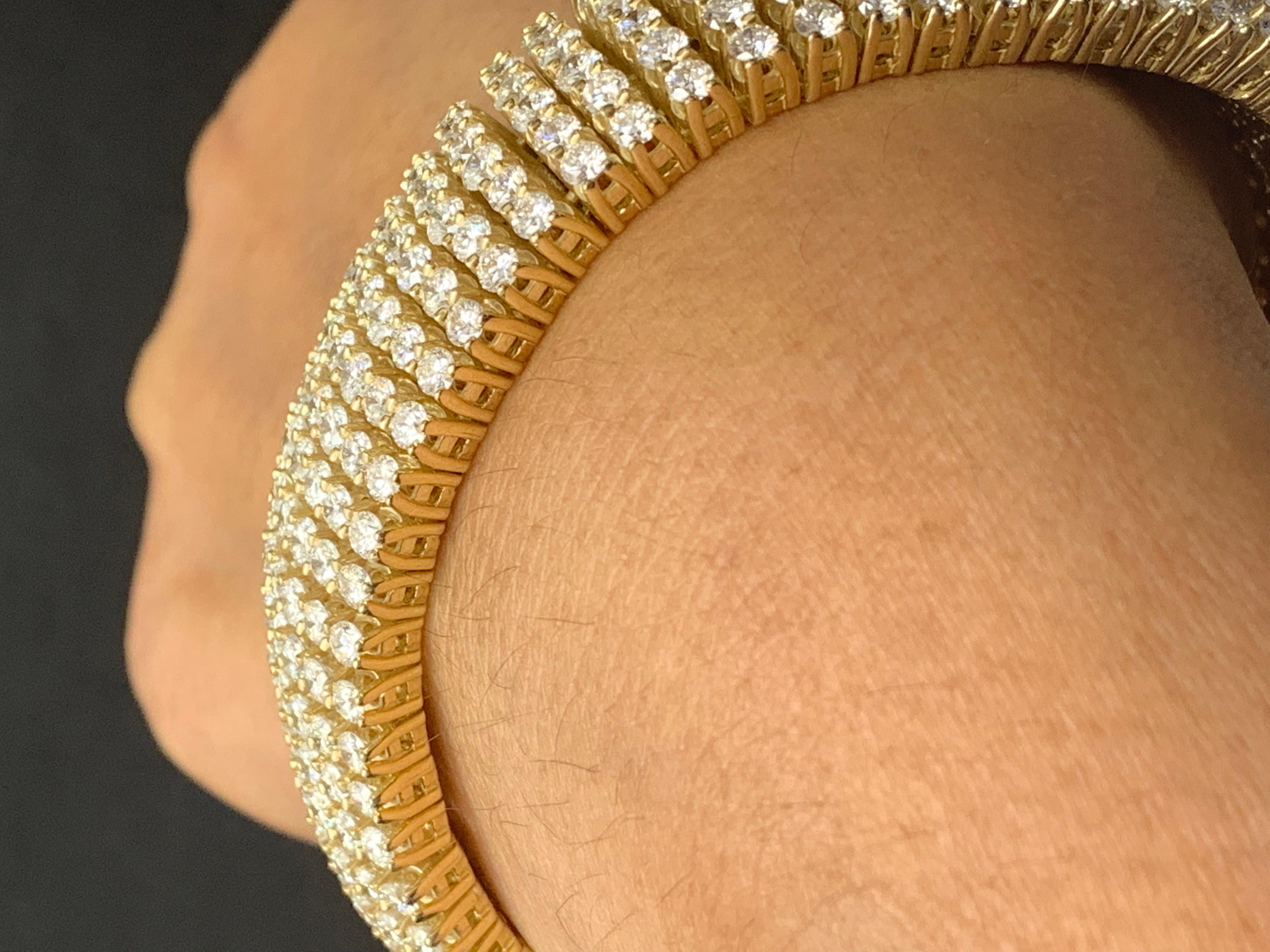 30.18 Carat Round Diamond Multi-Row Tennis Bracelet in 14K Yellow Gold For Sale 10