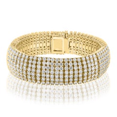 30.18 Carat Round Diamond Multi-Row Tennis Bracelet in 14K Yellow Gold