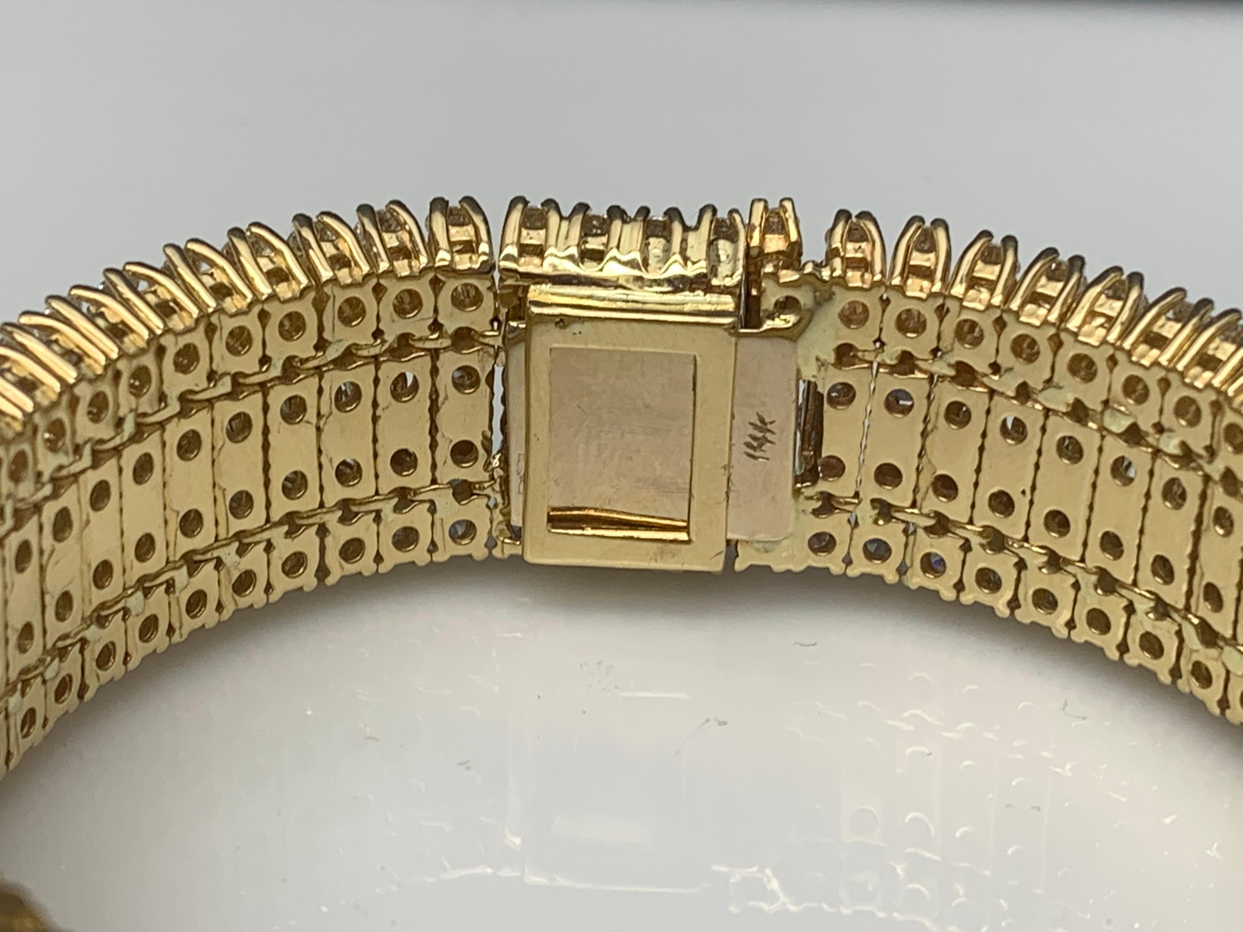 Brilliant Cut 30.18 Carat Round Diamond Multi-Row Tennis Bracelet in 14K Yellow Gold For Sale