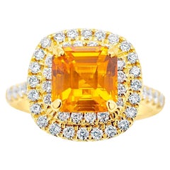 3.01ct Certified Orange Square Emerald-Cut Sapphire & 0.62ct Diamond 18ct Ring