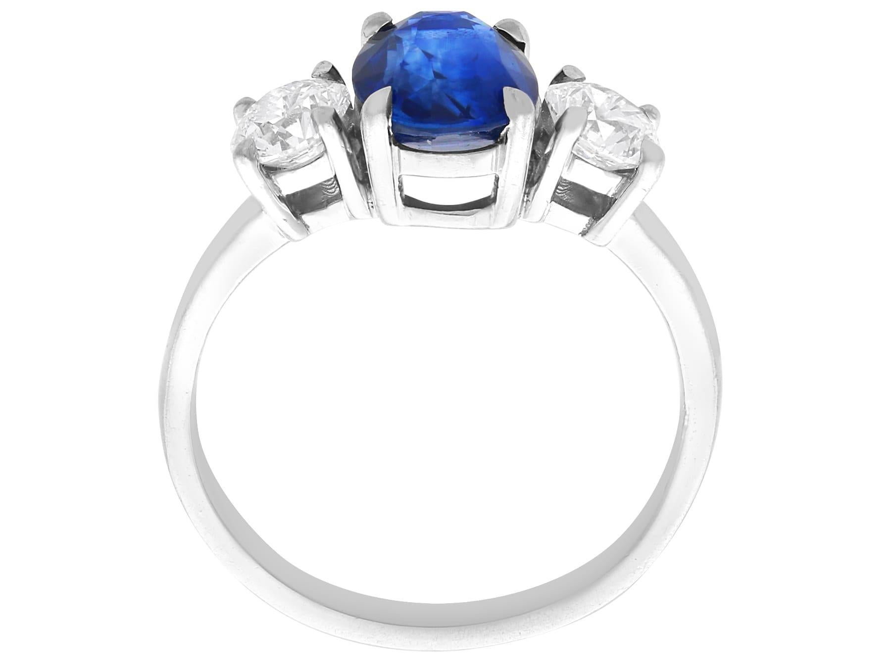 Women's or Men's 3.01Ct Ceylon Sapphire and 1.00Ct Diamond Platinum Trilogy Ring Circa 1970 For Sale